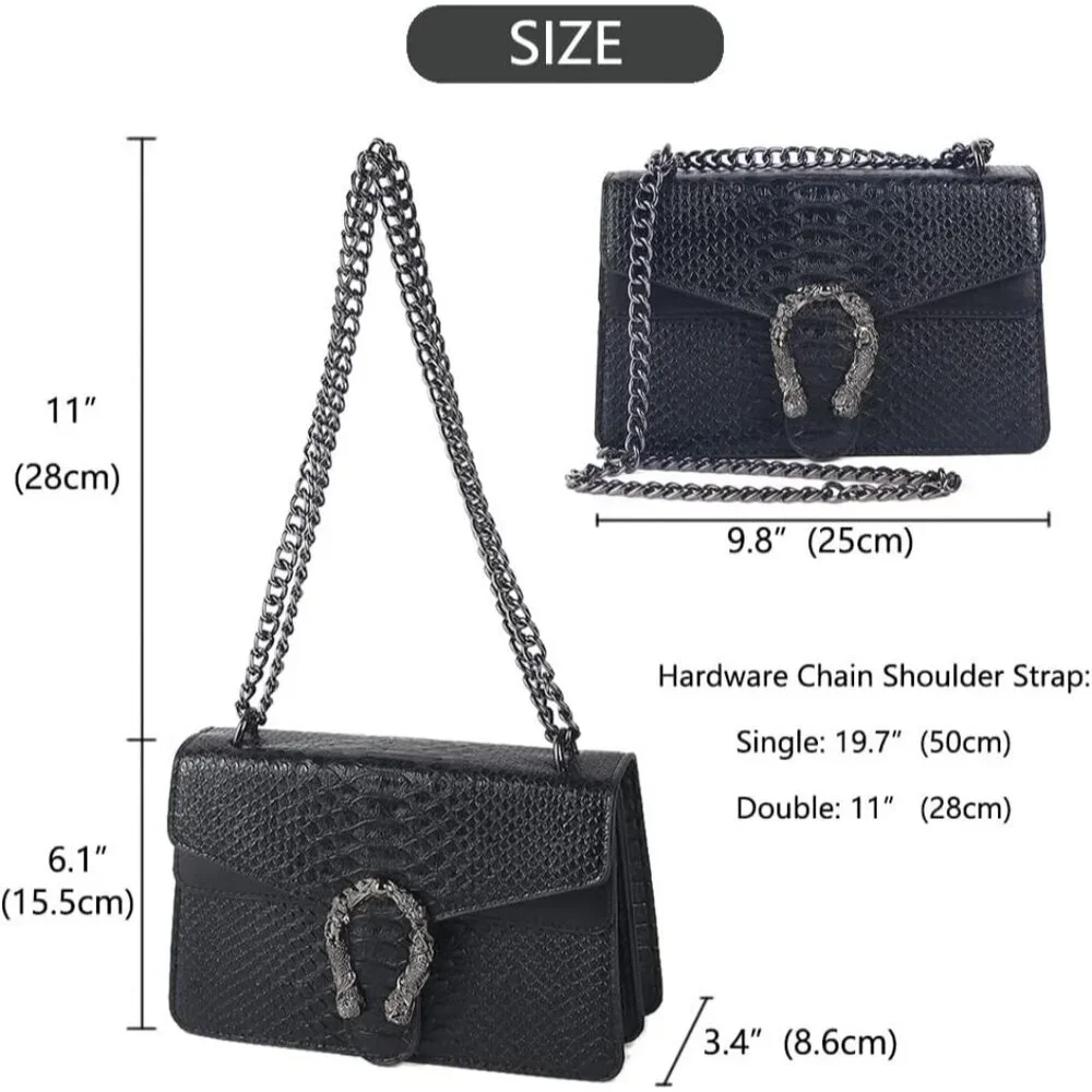 ⚡ Women's Leather Vintage Snake Print Crossbody Black Square Satchel Handbag
